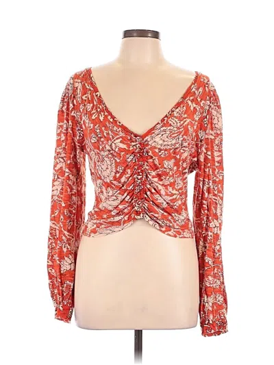 Pre-owned Free People Long Sleeve Blouse In Orange