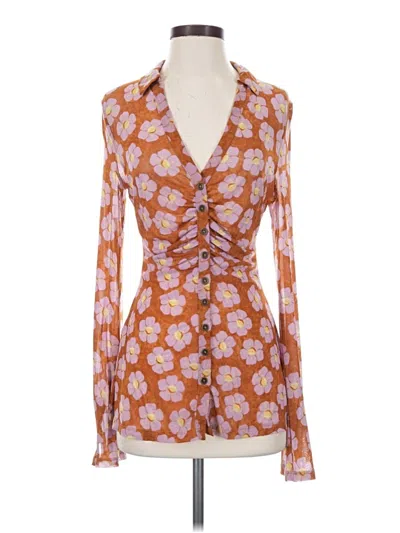 Pre-owned Free People Long Sleeve Blouse In Orange