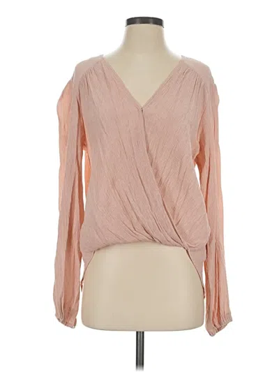 Pre-owned Free People Long Sleeve Blouse In Tan