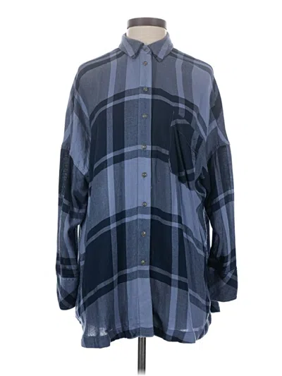 Pre-owned Free People Long Sleeve Button Down Shirt In Blue