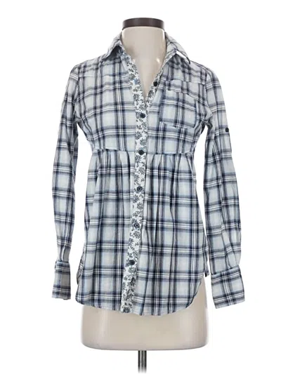 Pre-owned Free People Long Sleeve Button Down Shirt In Blue