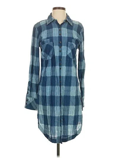 Pre-owned Free People Long Sleeve Button Down Shirt In Blue