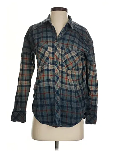 Pre-owned Free People Long Sleeve Button Down Shirt In Blue