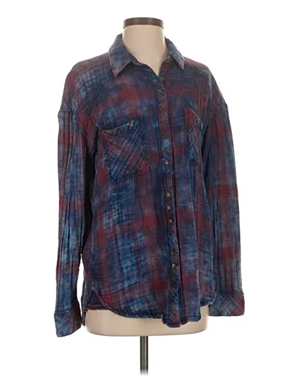 Pre-owned Free People Long Sleeve Button Down Shirt In Blue