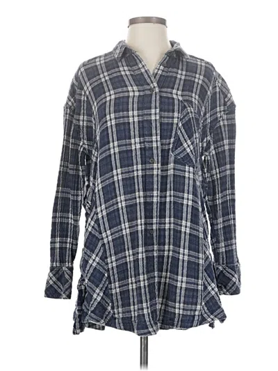 Pre-owned Free People Long Sleeve Button Down Shirt In Blue