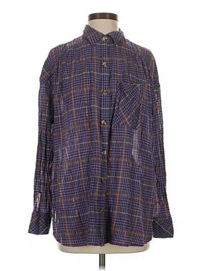 Pre-owned Free People Long Sleeve Button Down Shirt In Blue