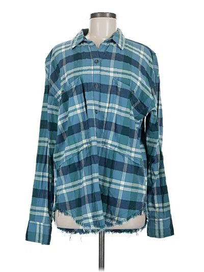 Pre-owned Free People Long Sleeve Button Down Shirt In Blue