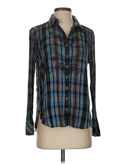 Pre-owned Free People Long Sleeve Button Down Shirt In Blue