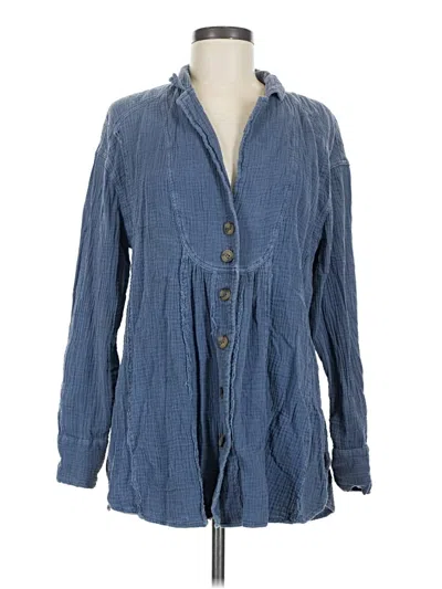 Pre-owned Free People Long Sleeve Button Down Shirt In Blue