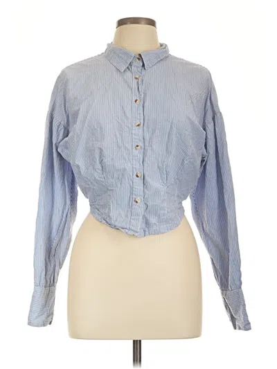 Pre-owned Free People Long Sleeve Button Down Shirt In Blue