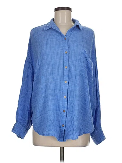 Pre-owned Free People Long Sleeve Button Down Shirt In Blue