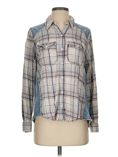 Pre-owned Free People Long Sleeve Button Down Shirt In Blue