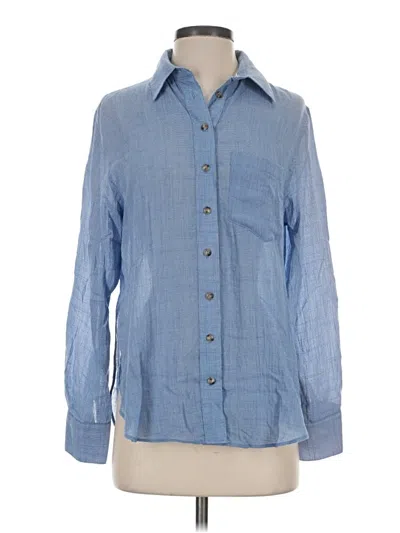 Pre-owned Free People Long Sleeve Button Down Shirt In Blue