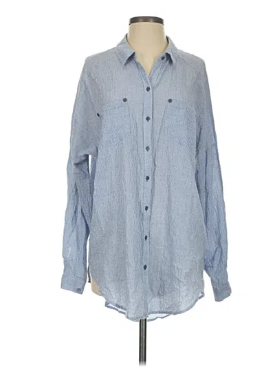 Pre-owned Free People Long Sleeve Button Down Shirt In Blue