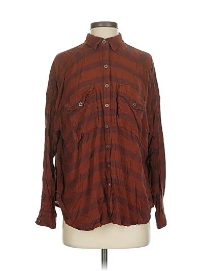 Pre-owned Free People Long Sleeve Button Down Shirt In Brown