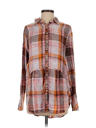 Pre-owned Free People Long Sleeve Button Down Shirt In Brown