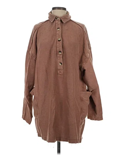 Pre-owned Free People Long Sleeve Button Down Shirt In Brown