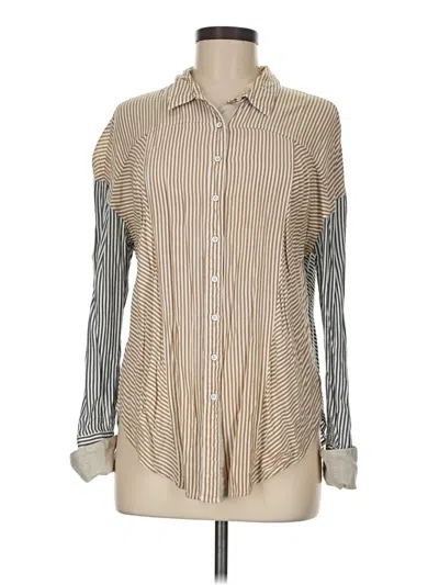 Pre-owned Free People Long Sleeve Button Down Shirt In Brown