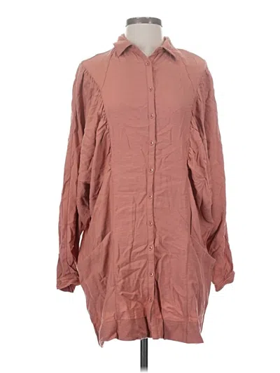 Pre-owned Free People Long Sleeve Button Down Shirt In Brown