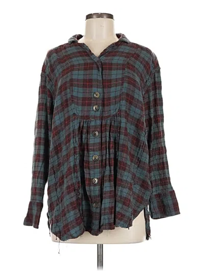 Pre-owned Free People Long Sleeve Button Down Shirt In Burgundy