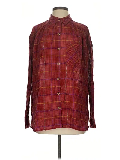 Pre-owned Free People Long Sleeve Button Down Shirt In Burgundy