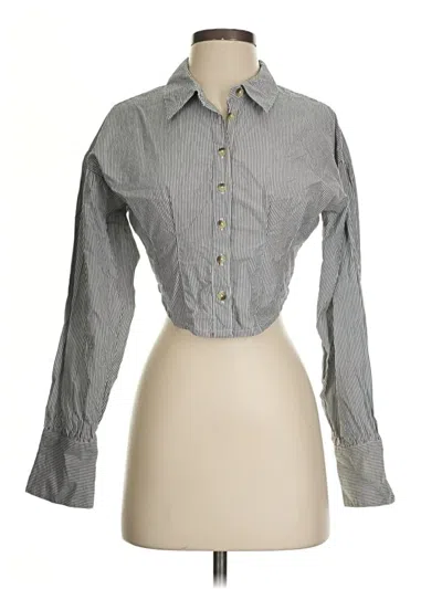 Pre-owned Free People Long Sleeve Button Down Shirt In Gray