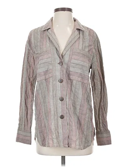 Pre-owned Free People Long Sleeve Button Down Shirt In Gray