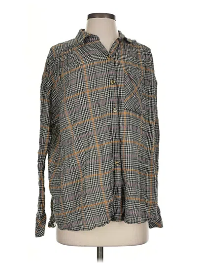 Pre-owned Free People Long Sleeve Button Down Shirt In Gray