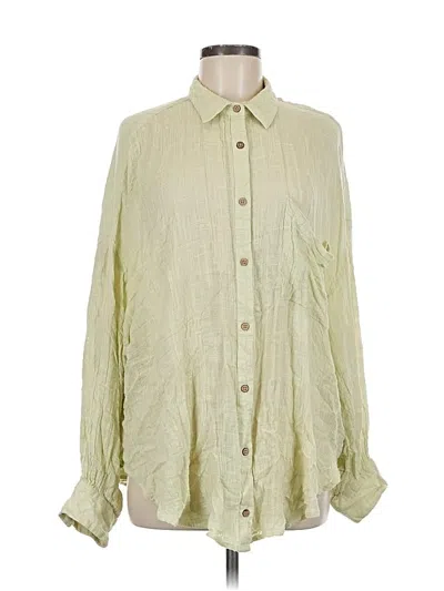 Pre-owned Free People Long Sleeve Button Down Shirt In Green