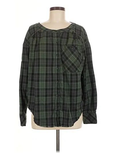 Pre-owned Free People Long Sleeve Button Down Shirt In Green