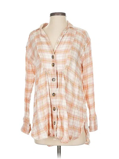 Pre-owned Free People Long Sleeve Button Down Shirt In Orange