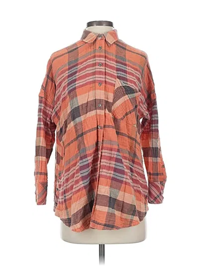 Pre-owned Free People Long Sleeve Button Down Shirt In Orange