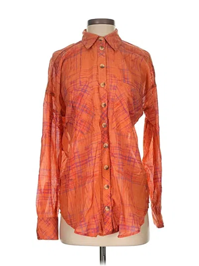 Pre-owned Free People Long Sleeve Button Down Shirt In Orange