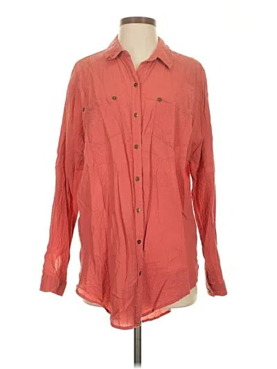 Pre-owned Free People Long Sleeve Button Down Shirt In Orange