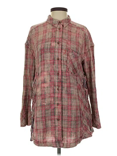 Pre-owned Free People Long Sleeve Button Down Shirt In Red