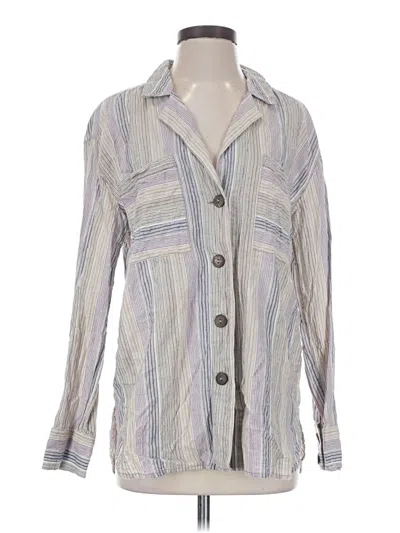 Pre-owned Free People Long Sleeve Button Down Shirt In Silver