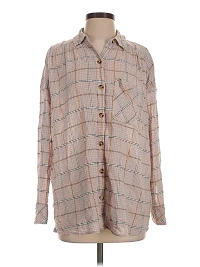 Pre-owned Free People Long Sleeve Button Down Shirt In Tan