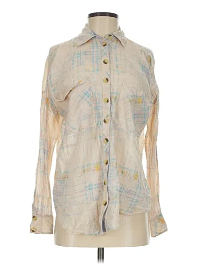 Pre-owned Free People Long Sleeve Button Down Shirt In Tan