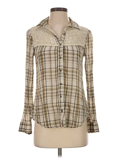 Pre-owned Free People Long Sleeve Button Down Shirt In Tan