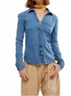 Free People Blue Blue Shirting Button Down In Indigo Combo In Blue