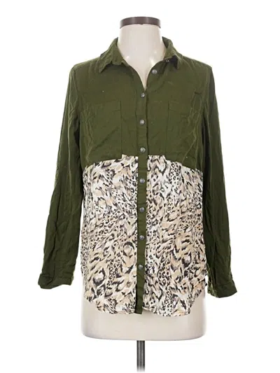 Pre-owned Free People Long Sleeve Polo Shirt In Green