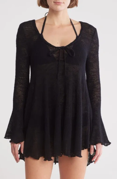 Free People Long Sleeve Tunic Sweater In Black