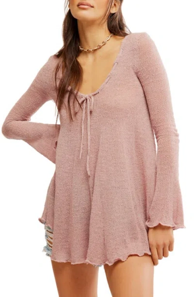 Free People Long Sleeve Tunic Sweater In Pale Mauve