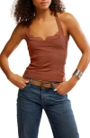 Free People Looking Good Open Back Lace Trim Camisole In Brown