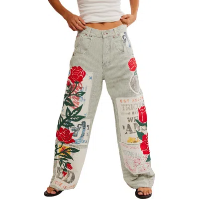 Free People Lost And Found High Waist Patch Detail Railroad Stripe Jeans In Secret Getaway