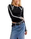 Free People Lost Love Contrast Trim Sweater In Black
