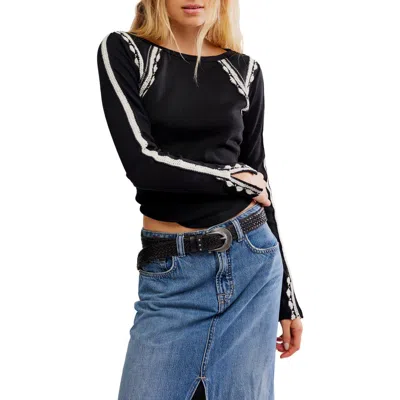 Free People Lost Love Long Sleeve Top In Black