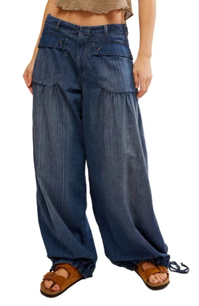 Free People Lotus High Waist Tie Hem Barrel Leg Jeans In Pure Water