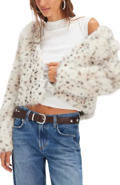 Free People Louder Pleas Hooded Snow Leopard Spot Faux Fur Jacket In Neutral