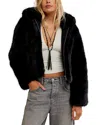 Free People Louder Please Hooded Faux Fur Jacket In Black